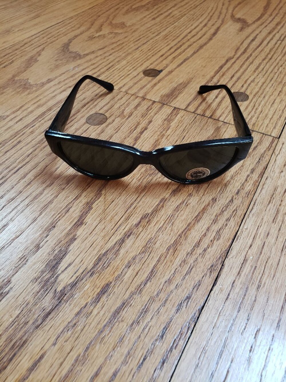 Vintage 90s Black Cat Eye Sunglasses NOS Oval Slim Frame Retro